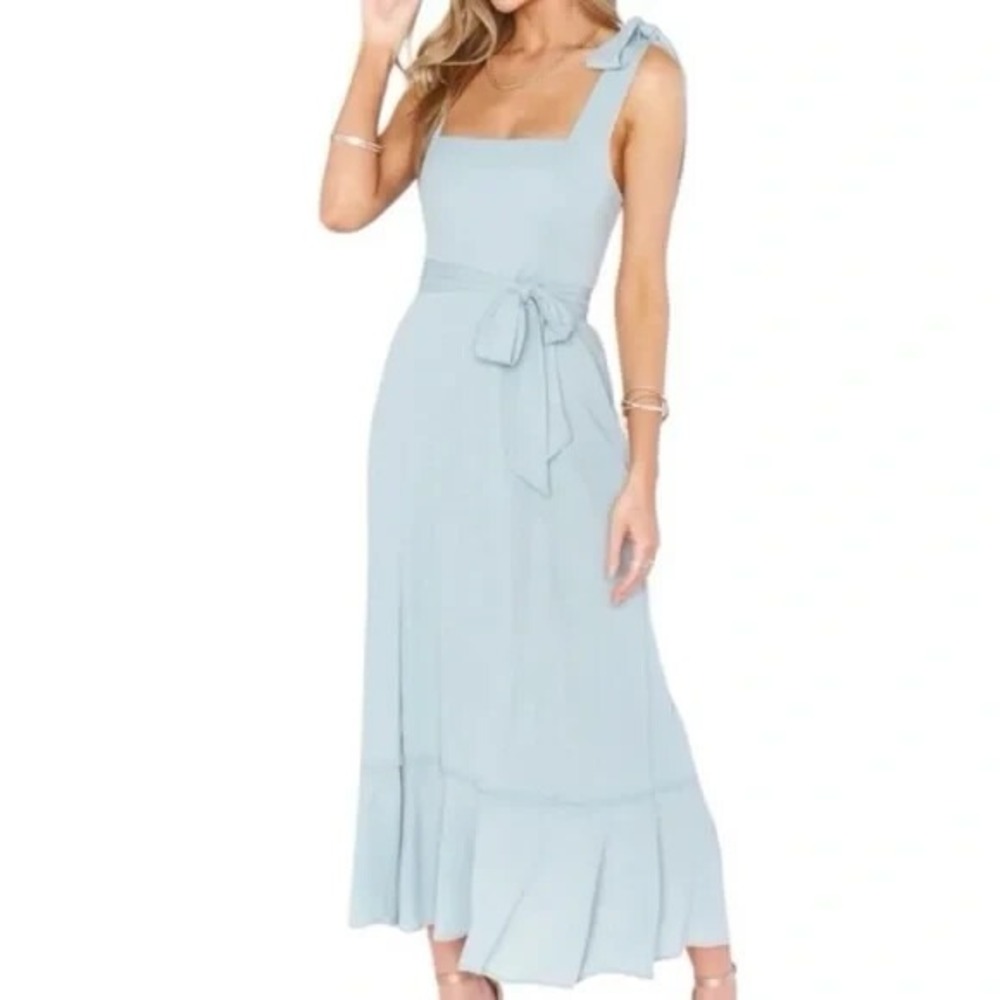 NWT Show Me Your Mumu Claire Midi Chiffon Dress Silver Sage Crisp XS - $188